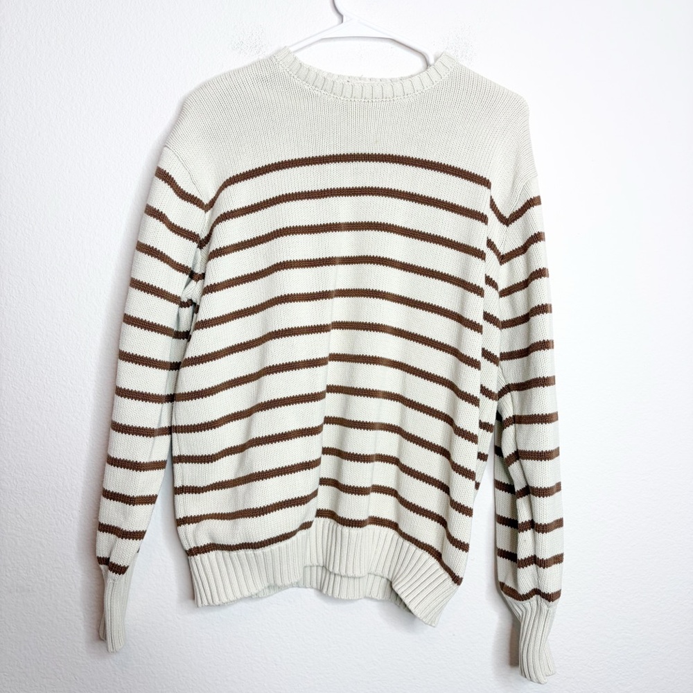 Brandy Melville John Galt Cream Brown Striped Oversized Cotton Sweater
